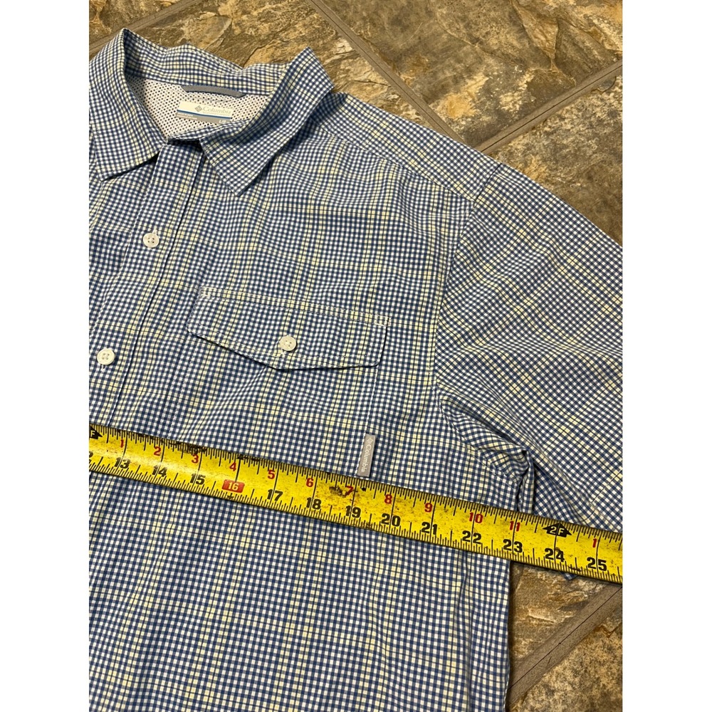 Columbia Shirt Mens Large Blue Gingham Check Short Sleeve Button Up - Picture 5 of 6